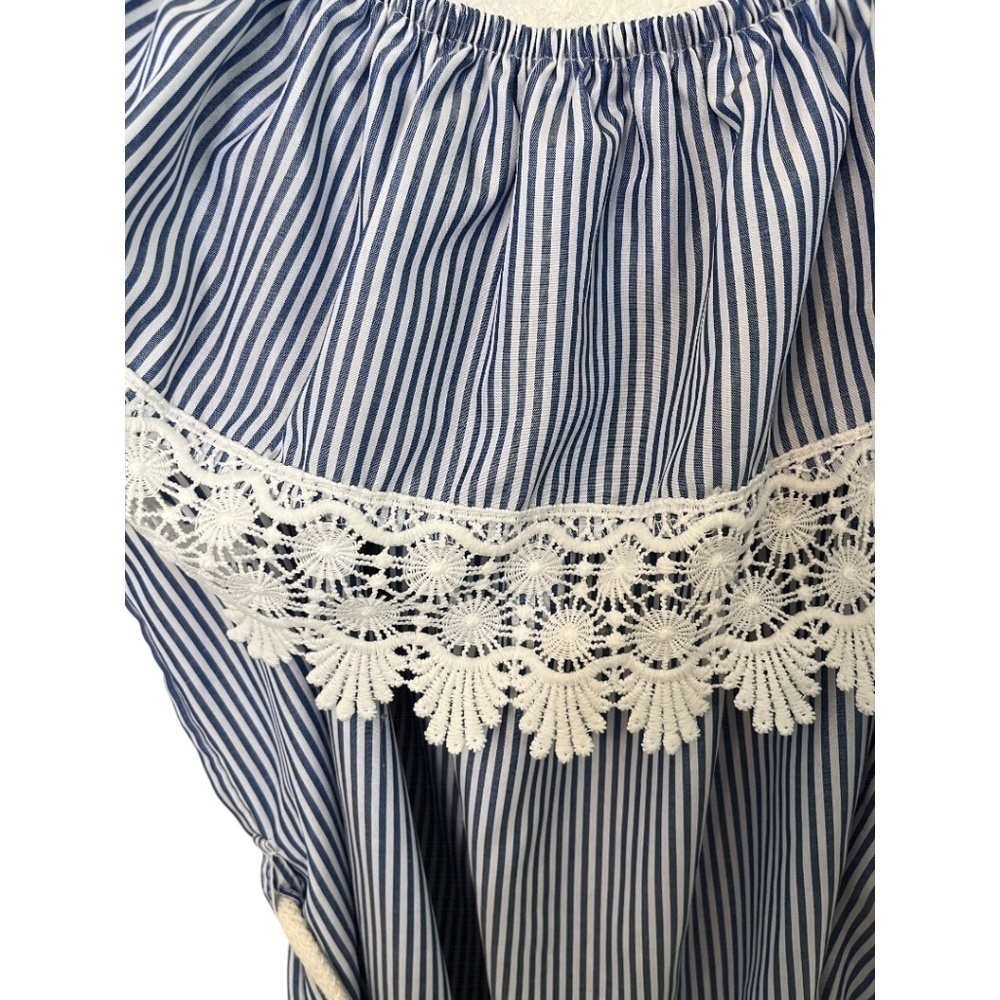 New LOOK Blue White Striped Lace Accent Sleeveless Dress Size 2X Plus Size - Picture 2 of 4